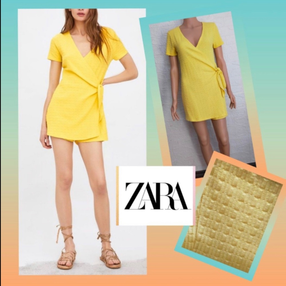 Zara Sunny Yellow Knit Wrap Shorts Romper